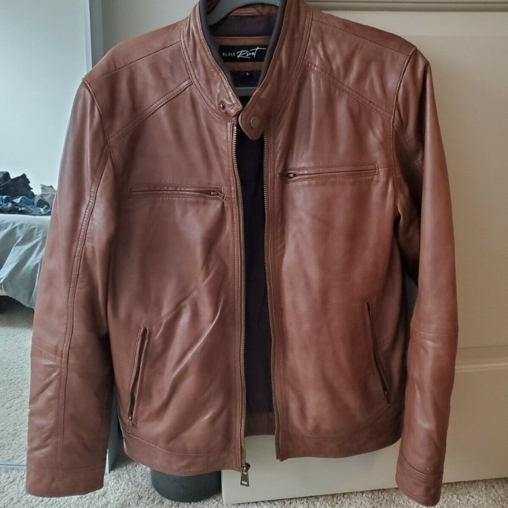 Men's Black Rivet Brown Leather Jacket Size Small